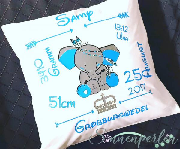 Geburtskissen Elefant Blau